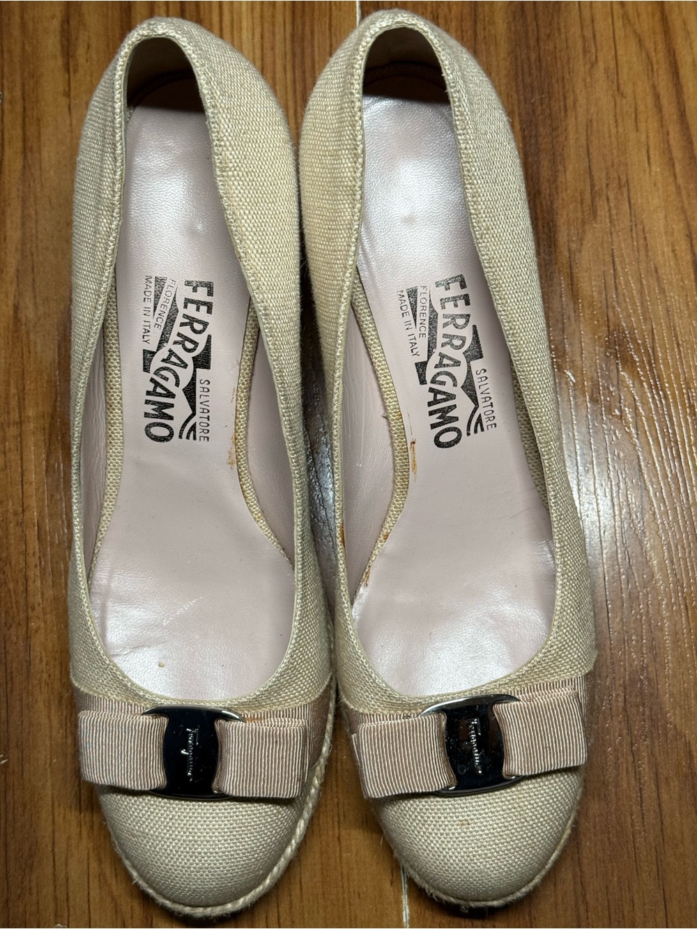 Salvatore Ferragamo Beige Canvas Espadrille Wedges - Picture 3 of 11
